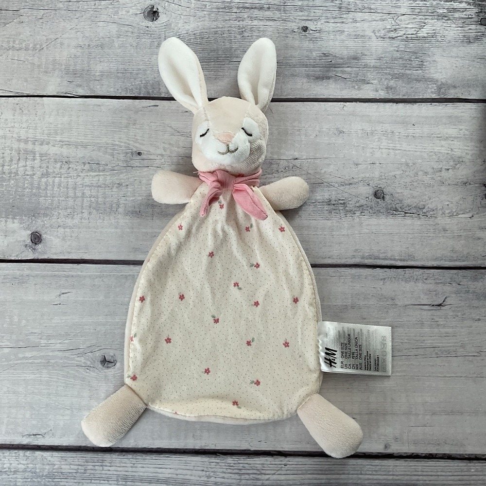 H&M Bunny Rabbit Lovey Ivory Pink Floral Baby Plush Security Blanket